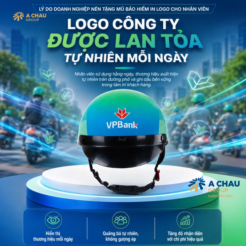 Doanh nghiệp nên tặng mũ bảo hiểm in logo cho nhân viên vì Logo công ty được lan tỏa tự nhiên mỗi ngày