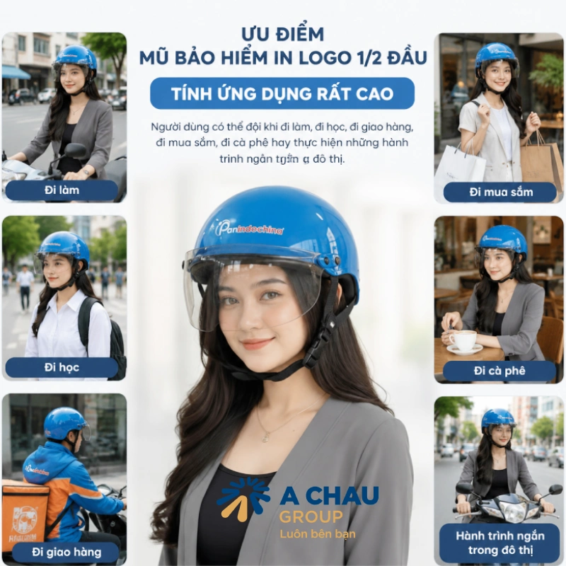 Mũ bảo hiểm in logo 1/2 đầu mang tính ứng dụng cao