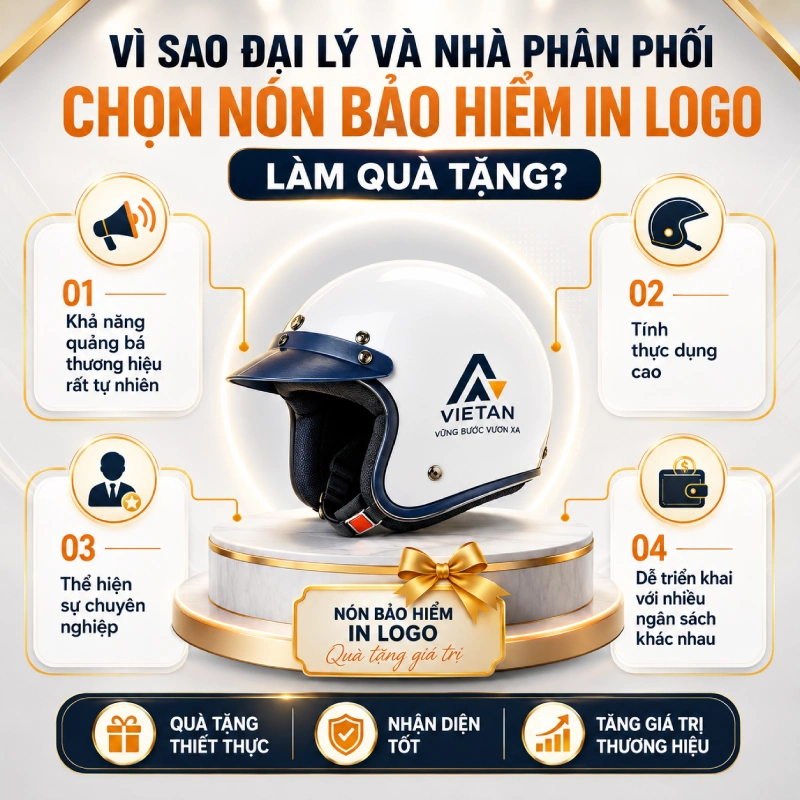 Nón bảo hiểm in logo cho đại lý và nhà phân phối giá tốt 1 Vì sao đại lý và nhà phân phối chọn nón bảo hiểm in logo làm quà tặng?