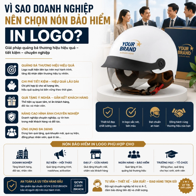 Vì sao doanh nghiệp nên chọn nón bảo hiểm in logo?