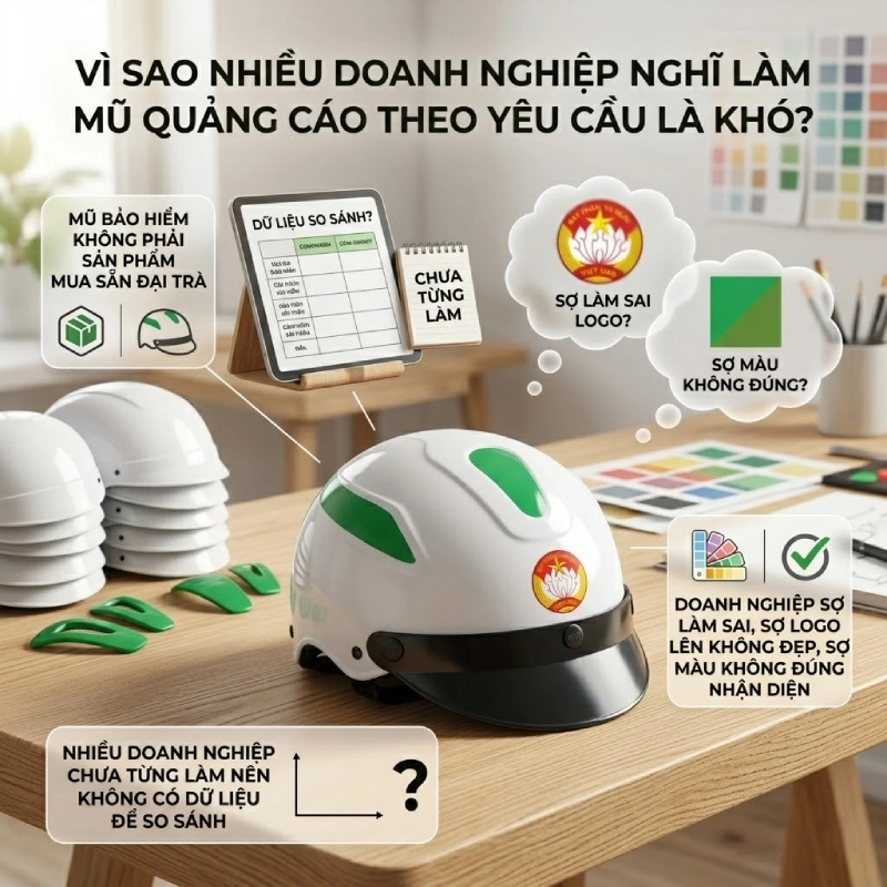 Vì sao nhiều doanh nghiệp nghĩ làm mũ bảo hiểm quảng cáo theo yêu cầu là khó?