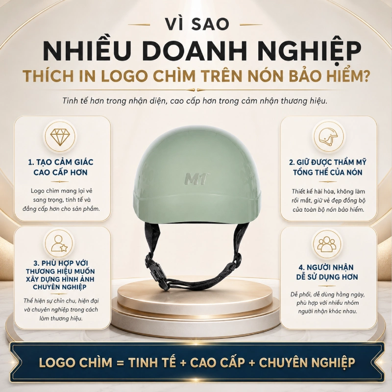 Vì sao nhiều doanh nghiệp thích in logo chìm trên nón bảo hiểm?