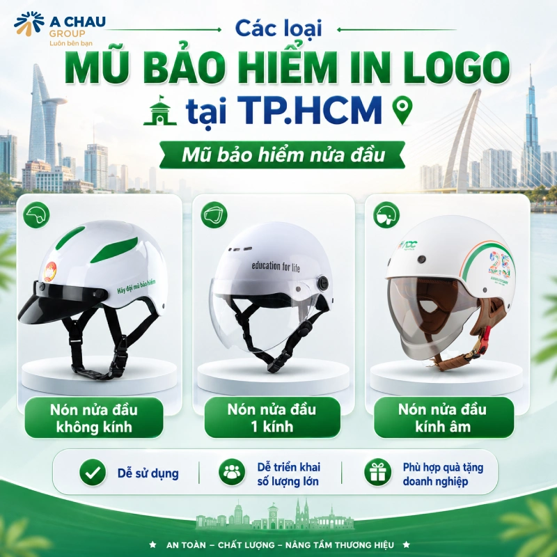 Các loại mũ bảo hiểm in logo tại TP.HCM phổ biến nhất hiện nay làn nón bảo hiểm nửa đầu