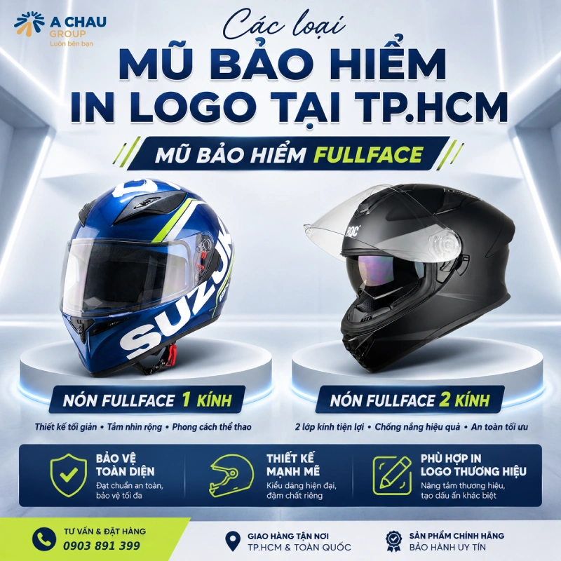 Các loại mũ bảo hiểm in logo tại TP.HCM phổ biến nhất hiện nay Mũ bảo hiểm Fullface