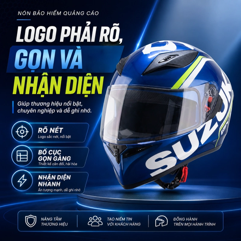 7 yếu tố tạo nên mũ bảo hiểm quảng cáo đẹp 3 Nón bảo hiểm quảng cáo đẹp là Logo phải rõ, gọn và dễ nhận diện