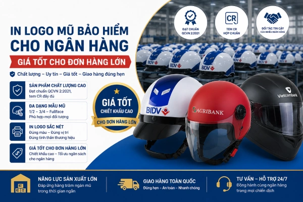 Nhận in logo mũ bảo hiểm cho ngân hàng giá tốt