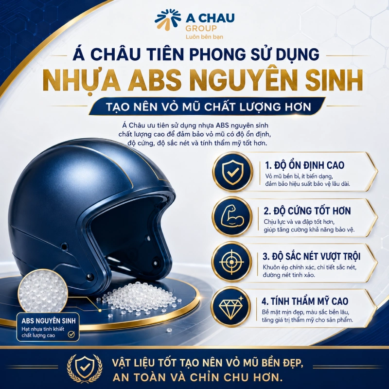 Á Châu nói không với nhựa tái chế, nhựa kém chất lượng trong sản xuất mũ bảo hiểm 3 Á Châu tiên phong sử dụng nhựa ABS nguyên sinh để tạo nên vỏ mũ chất lượng hơn