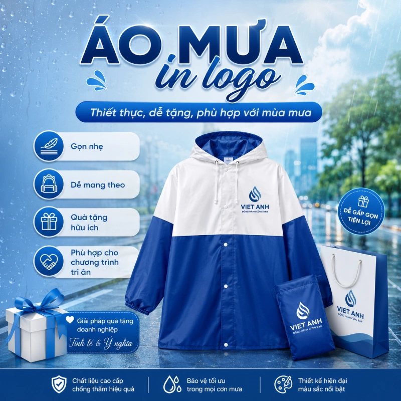 Áo mưa in logo: thiết thực, dễ tặng, phù hợp với mùa mưa