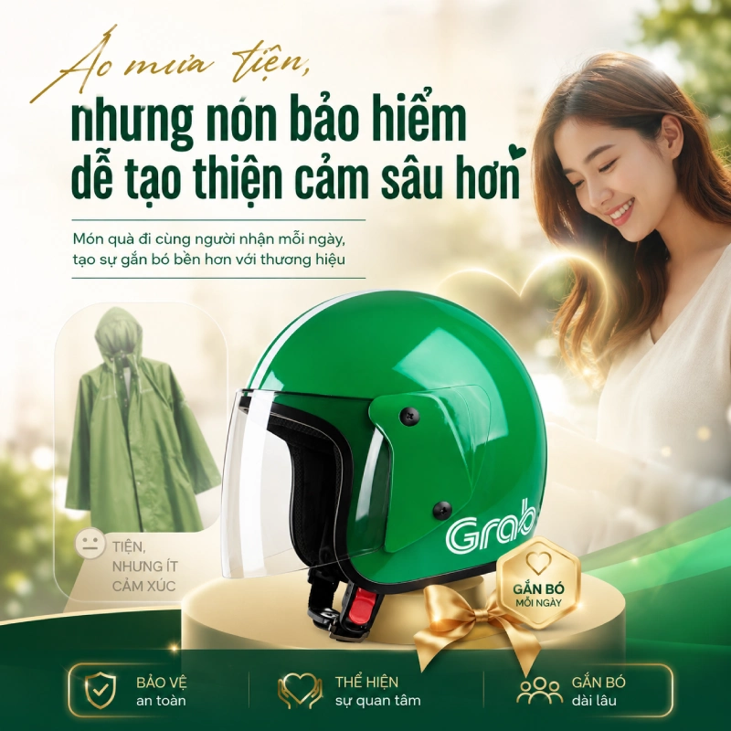 Nón bảo hiểm in logo hay áo mưa in logo hiệu quả hơn về cảm xúc người nhận