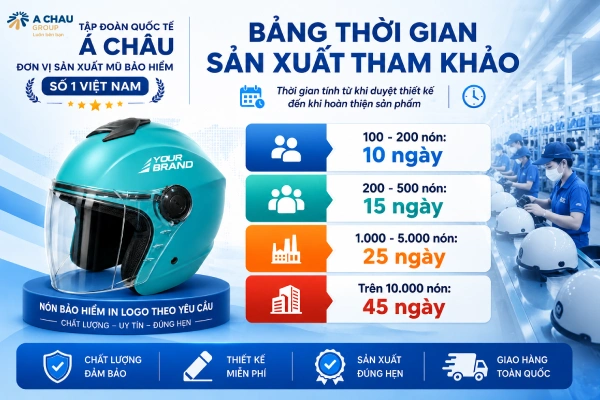 Thời gian sản xuất nón bảo hiểm theo yêu cầu mất bao lâu?