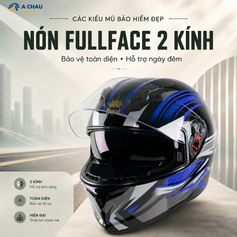 Các kiểu nón bảo hiểm đẹp mũ fullface 2 kính