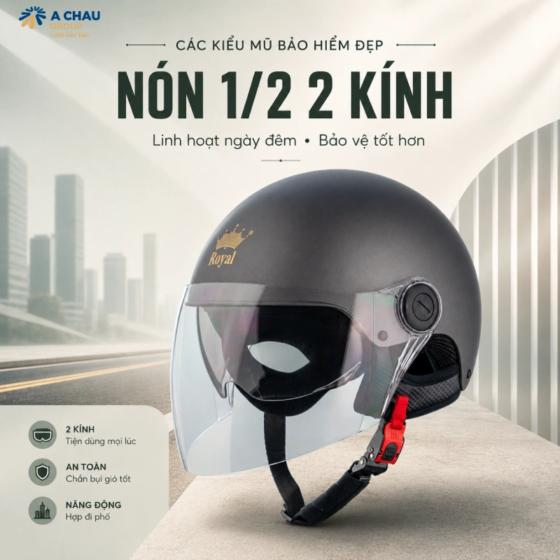 Các kiểu mũ bảo hiểm đẹp Nón 1/2 2 kính
