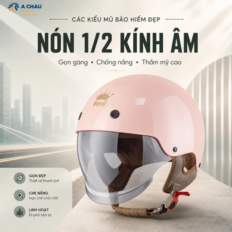 Các kiểu mũ bảo hiểm đẹp Nón 1/2 có kính âm