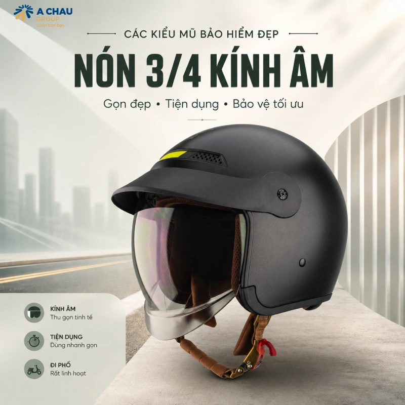 Các kiểu mũ bảo hiểm đẹp Nón 3/4 kính âm