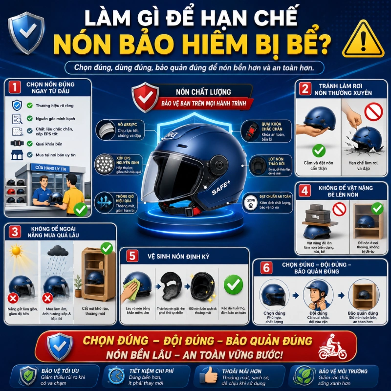 Làm gì để hạn chế nón bảo hiểm bị bể?