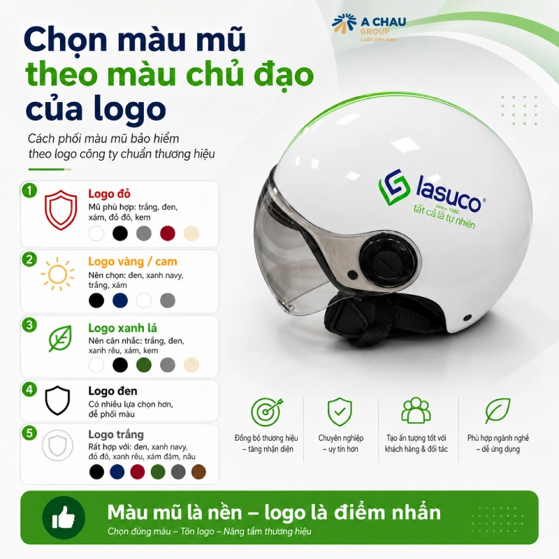 Cách phối màu mũ bảo hiểm theo logo công ty chuẩn thương hiệu là Chọn màu mũ theo màu chủ đạo của logo