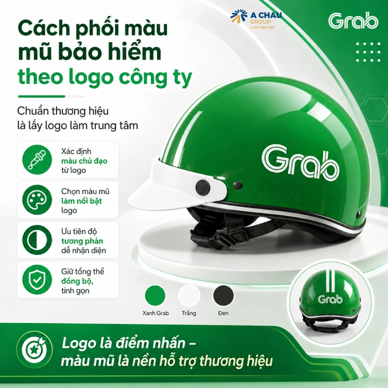 Cách phối màu mũ bảo hiểm theo logo công ty chuẩn thương hiệu là phải lấy logo làm trung tâm