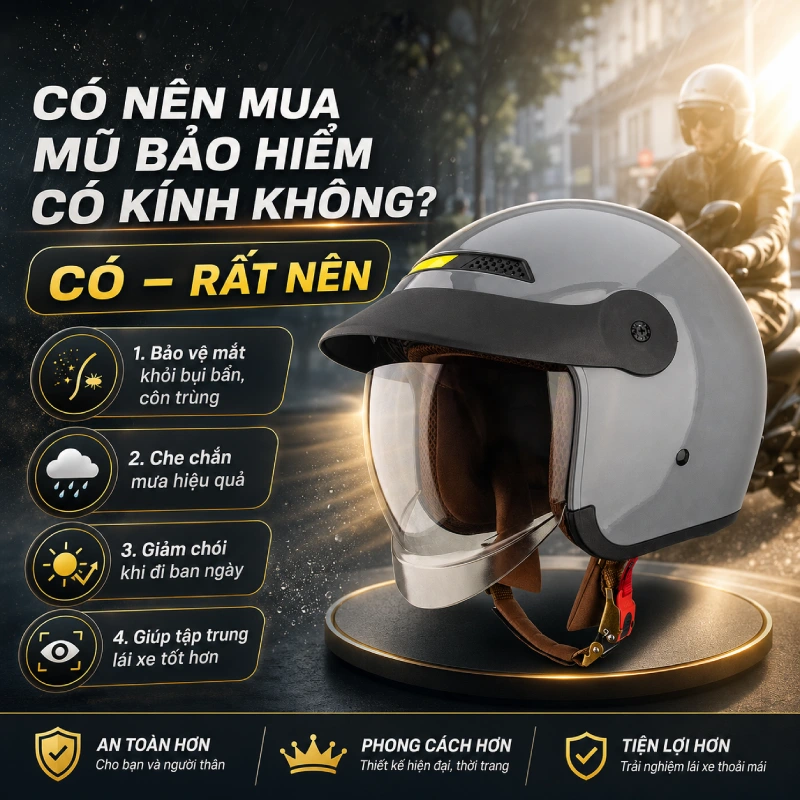 Có nên mua mũ bảo hiểm có kính không?