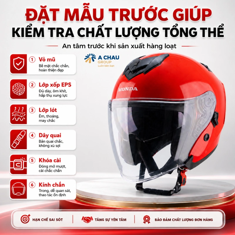 Đặt mẫu mũ bảo hiểm quảng cáo trước khi sản xuất hàng loạt giúp doanh nghiệp đánh giá chất lượng tổng thể của mũ