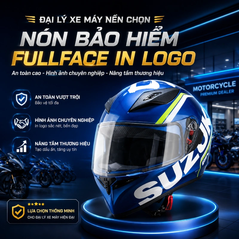 Đại lý xe máy nên chọn loại nón bảo hiểm in logo dòng fullface