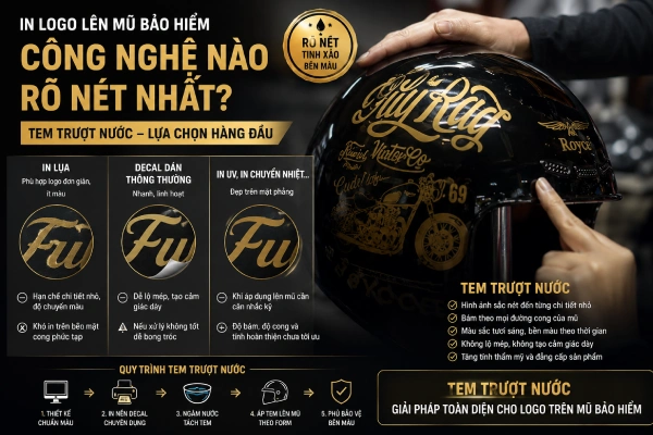 In logo lên mũ bảo hiểm bằng công nghệ nào rõ nét nhất?