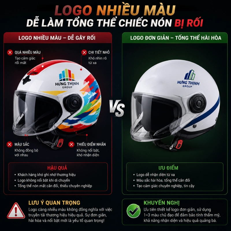 Có nên in logo nhiều màu trên nón bảo hiểm? 1 In logo nhiều màu trên nón bảo hiểm dễ làm tổng thể chiếc nón bị rối