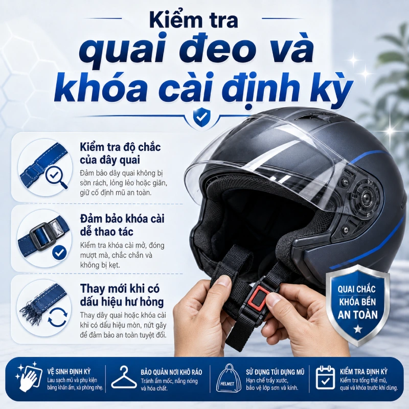 Kiểm tra quai đeo và khóa cài định kỳ