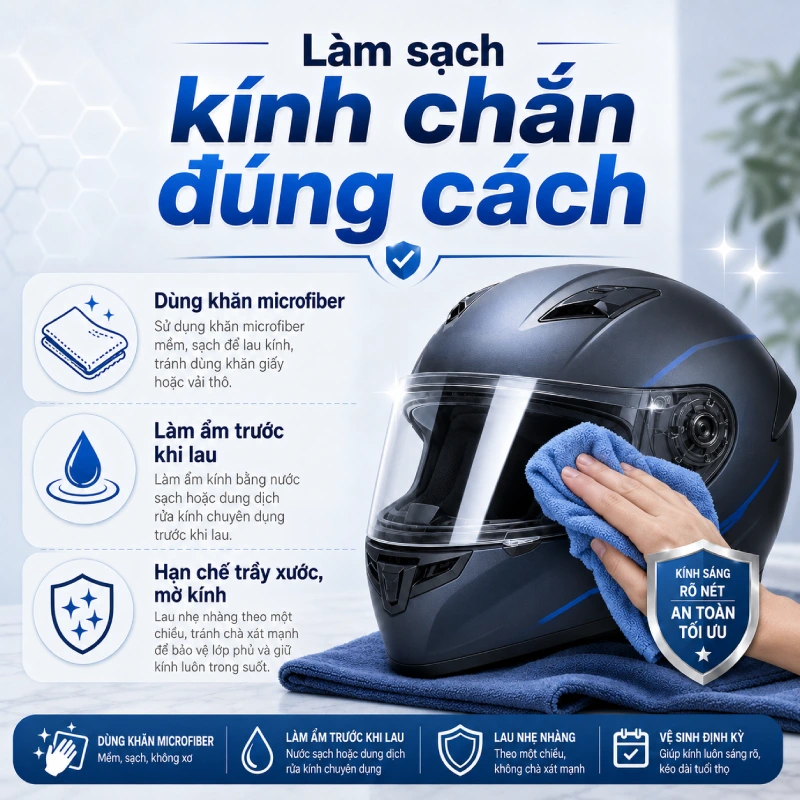 Làm sạch kính chắn thường xuyên cũng là cách bảo quản mũ bảo hiểm hữu ích