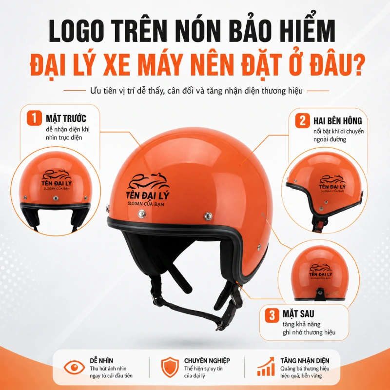 Logo trên nón bảo hiểm đại lý xe máy nên đặt ở đâu?