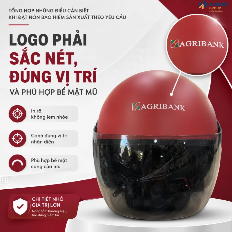 Logo phải sắc nét, đúng vị trí và phù hợp bề mặt mũ