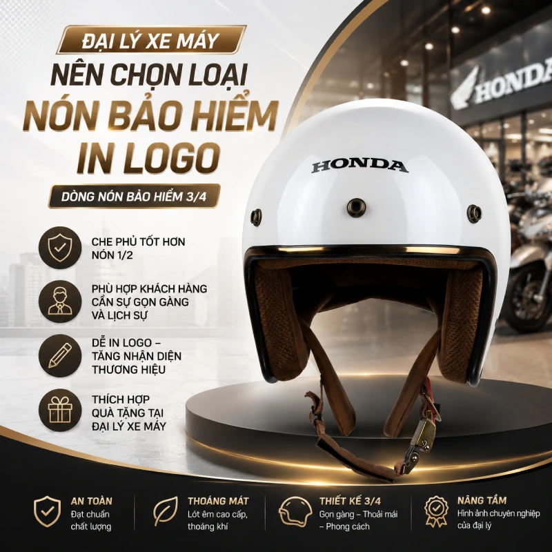 Đại lý xe máy nên chọn loại nón bảo hiểm in logo dòng 3/4