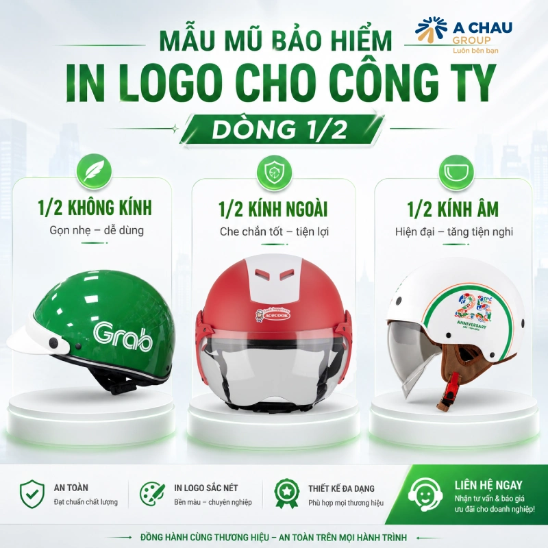 Mẫu mũ bảo hiểm in logo cho công ty dòng nửa đầu
