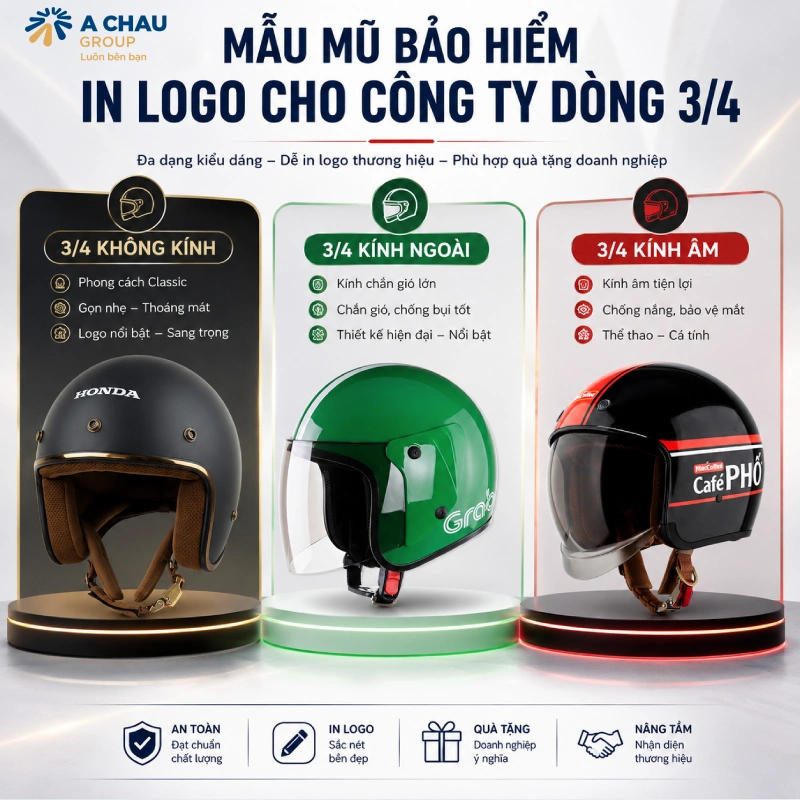 Mẫu mũ bảo hiểm in logo cho công ty dòng 3/4