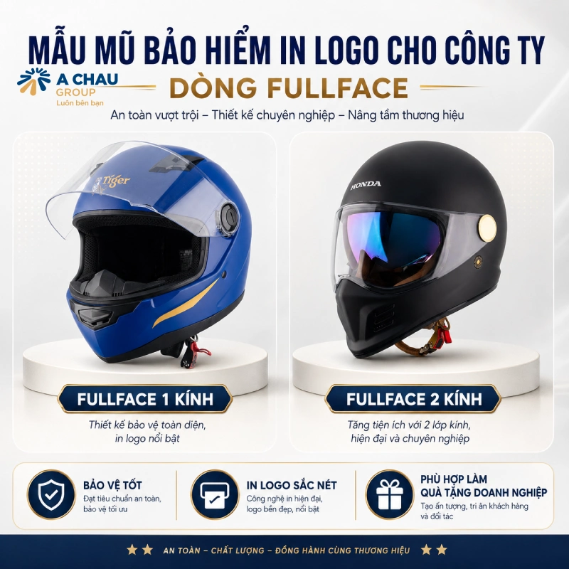 Mẫu mũ bảo hiểm in logo cho công ty dòng fullface