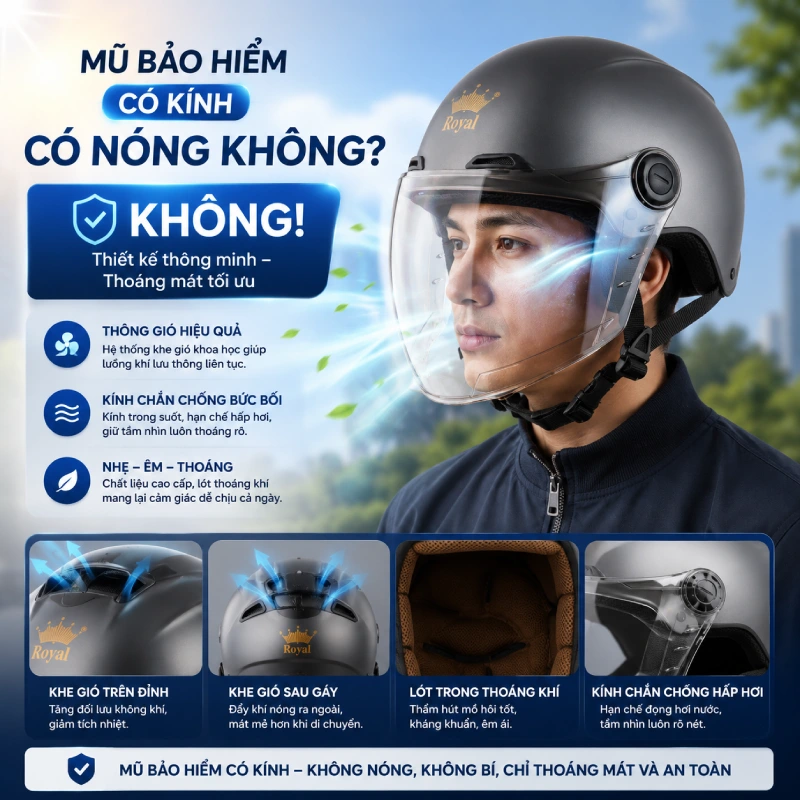 Mũ bảo hiểm có kính có nóng không?