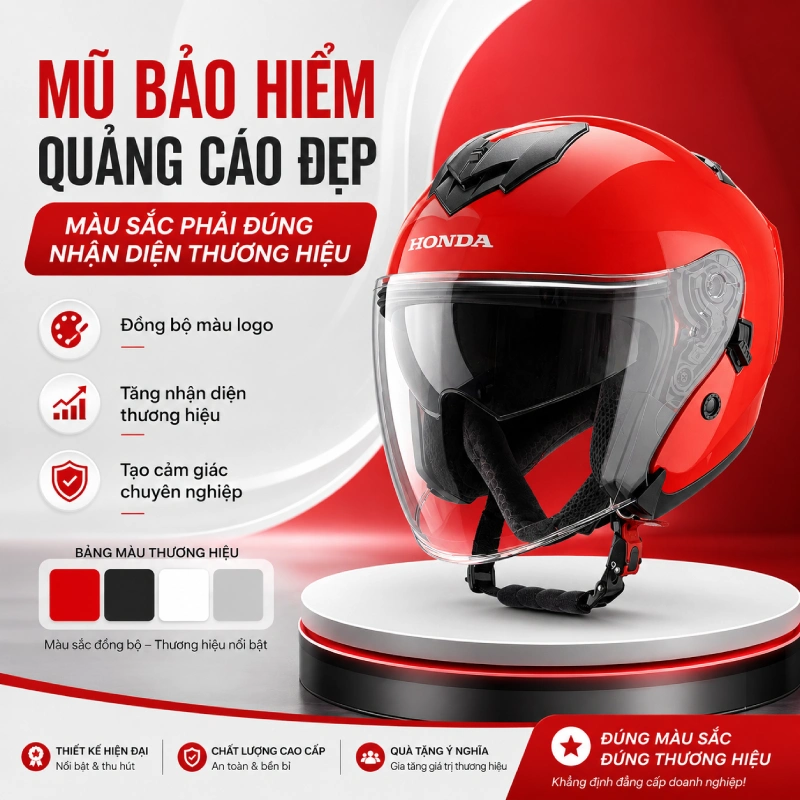 7 yếu tố tạo nên mũ bảo hiểm quảng cáo đẹp 2 Mũ bảo hiểm quảng cáo đẹp phải có màu sắc phải đúng nhận diện thương hiệu