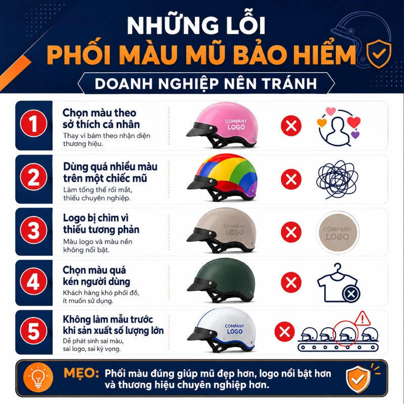 Những lỗi phối màu mũ bảo hiểm doanh nghiệp nên tránh