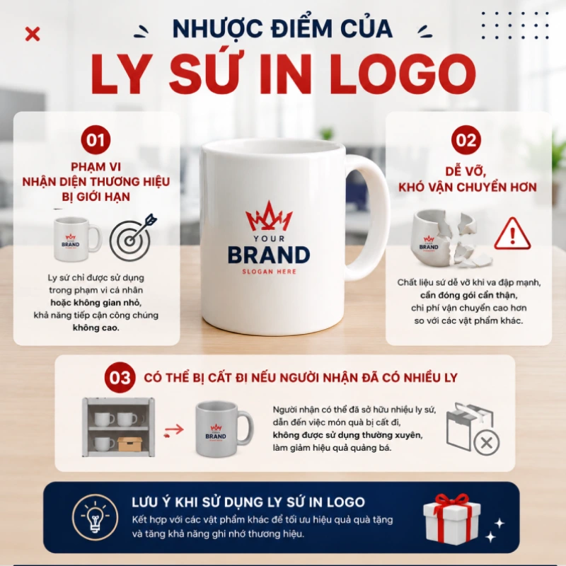 Nhược điểm của ly sứ in logo