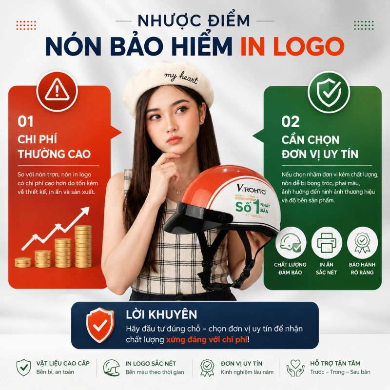 Nhược điểm của nón bảo hiểm in logo