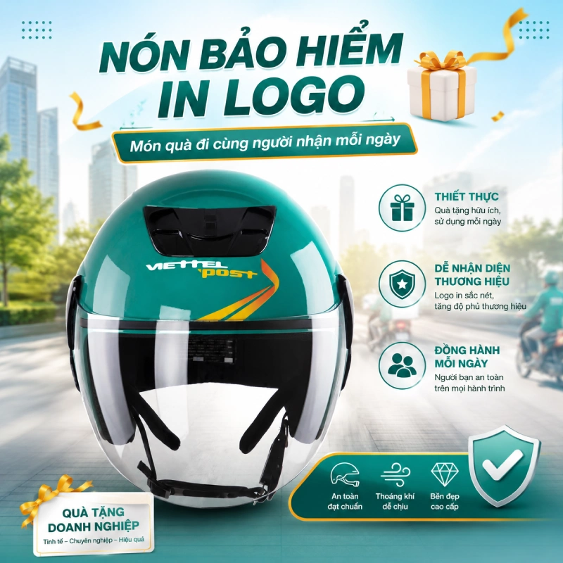 Nón bảo hiểm in logo món quà đi cùng người nhận mỗi ngày
