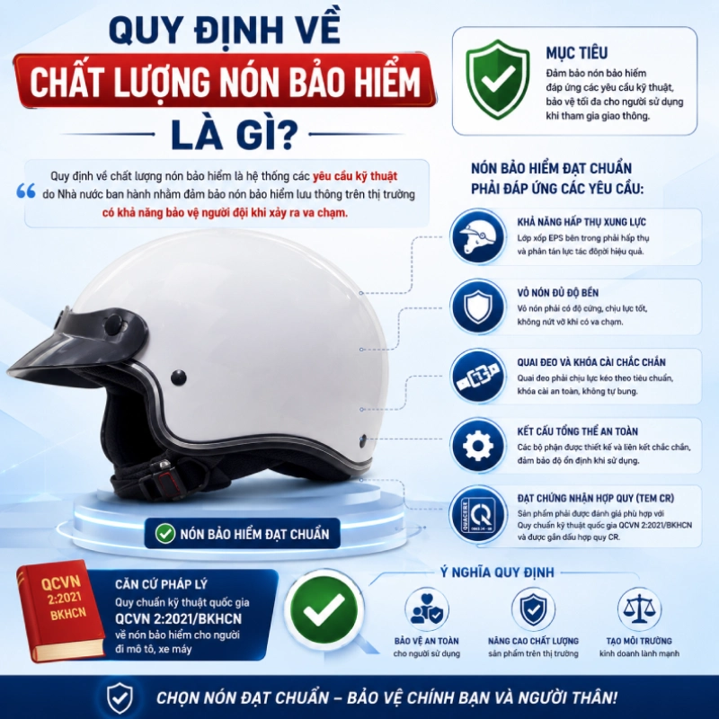 Quy định về chất lượng nón bảo hiểm là gì?