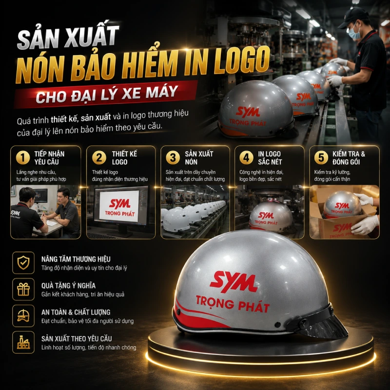 Sản xuất nón bảo hiểm in logo cho đại lý xe máy là gì?