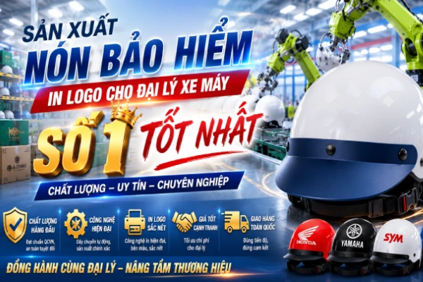 Sản xuất nón bảo hiểm in logo cho đại lý xe máy