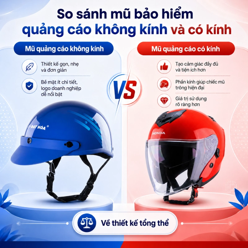 Nên chọn mũ bảo hiểm quảng cáo không kính hay có kính? 3 Nên chọn mũ bảo hiểm quảng cáo không kính hay có kính nếu xét về thiết kế tổng thể