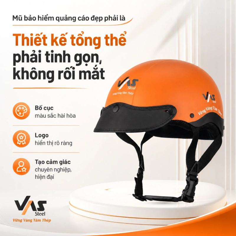 7 yếu tố tạo nên mũ bảo hiểm quảng cáo đẹp 5 Nón bảo hiểm quảng cáo đẹp là Thiết kế tổng thể phải tinh gọn, không rối mắt