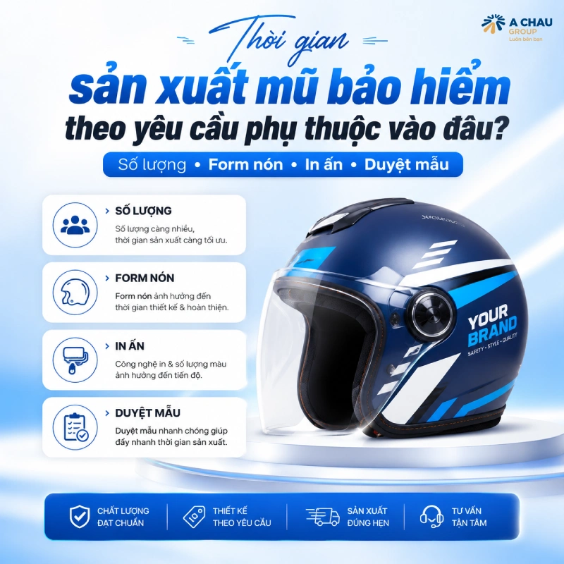 Thời gian sản xuất nón bảo hiểm theo yêu cầu mất bao lâu? 1 Thời gian sản xuất mũ bảo hiểm theo yêu cầu phụ thuộc vào những yếu tố nào?