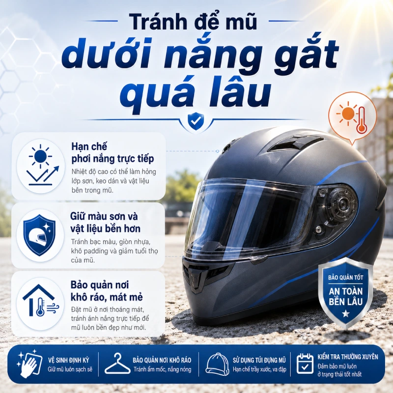 Tránh để mũ dưới nắng gắt quá lâu