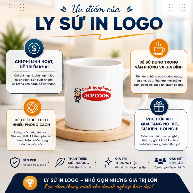 Ưu điểm của ly sứ in logo