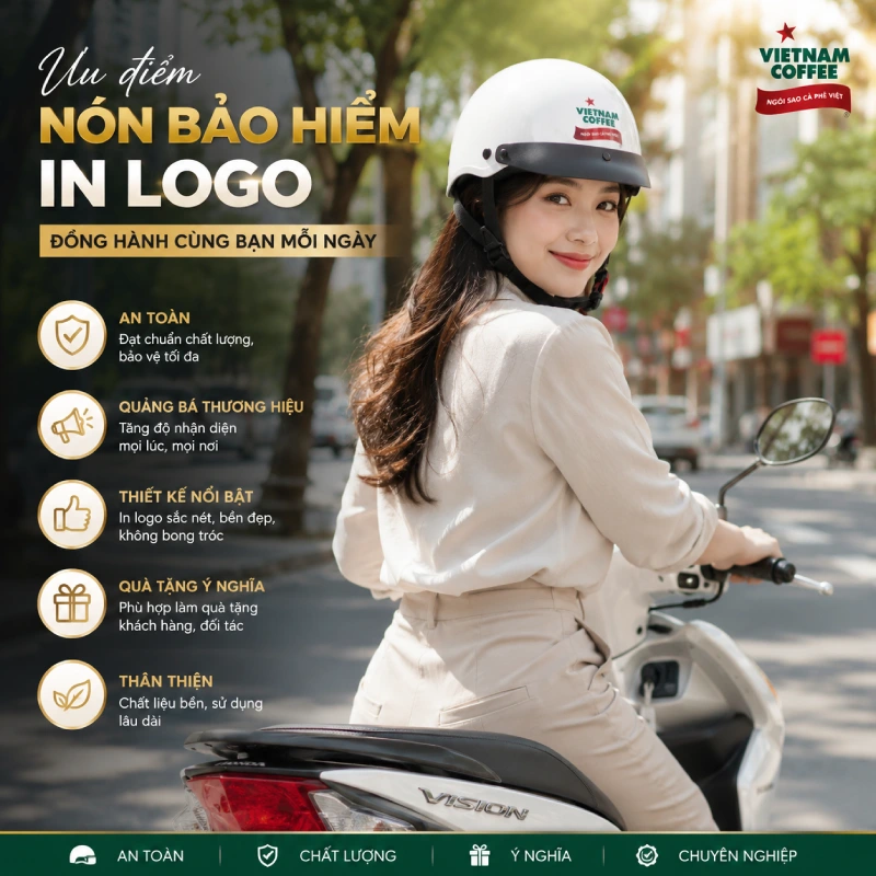 Ưu điểm của nón bảo hiểm in logo là tính ứng dụng cao mỗi ngày