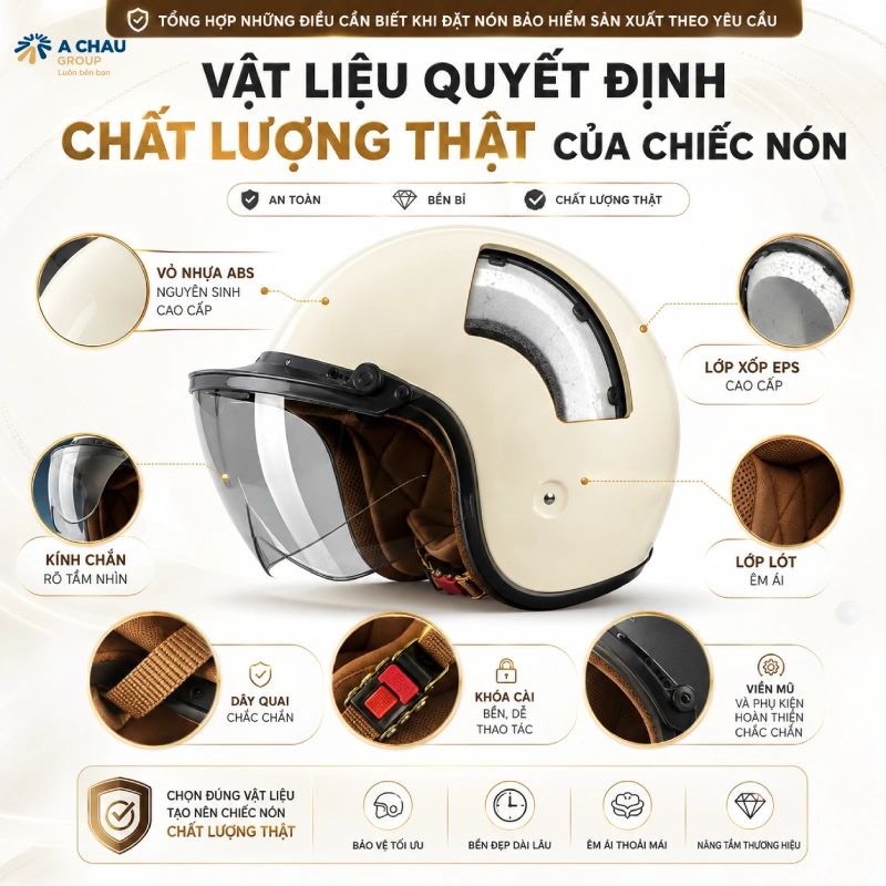 Tổng hợp những điều cần biết khi đặt nón bảo hiểm sản xuất theo yêu cầu là Vật liệu quyết định chất lượng thật của chiếc nón